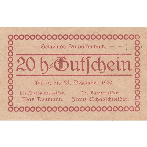 Австрия, Райпольтенбах 20 геллеров 1914-1920 гг. (№1) австрия пернау 20 геллеров 1914 1920 гг 1