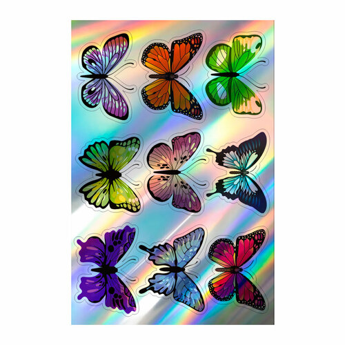 Набор голографических стикеров Яркие бабочки (10х15 см.)