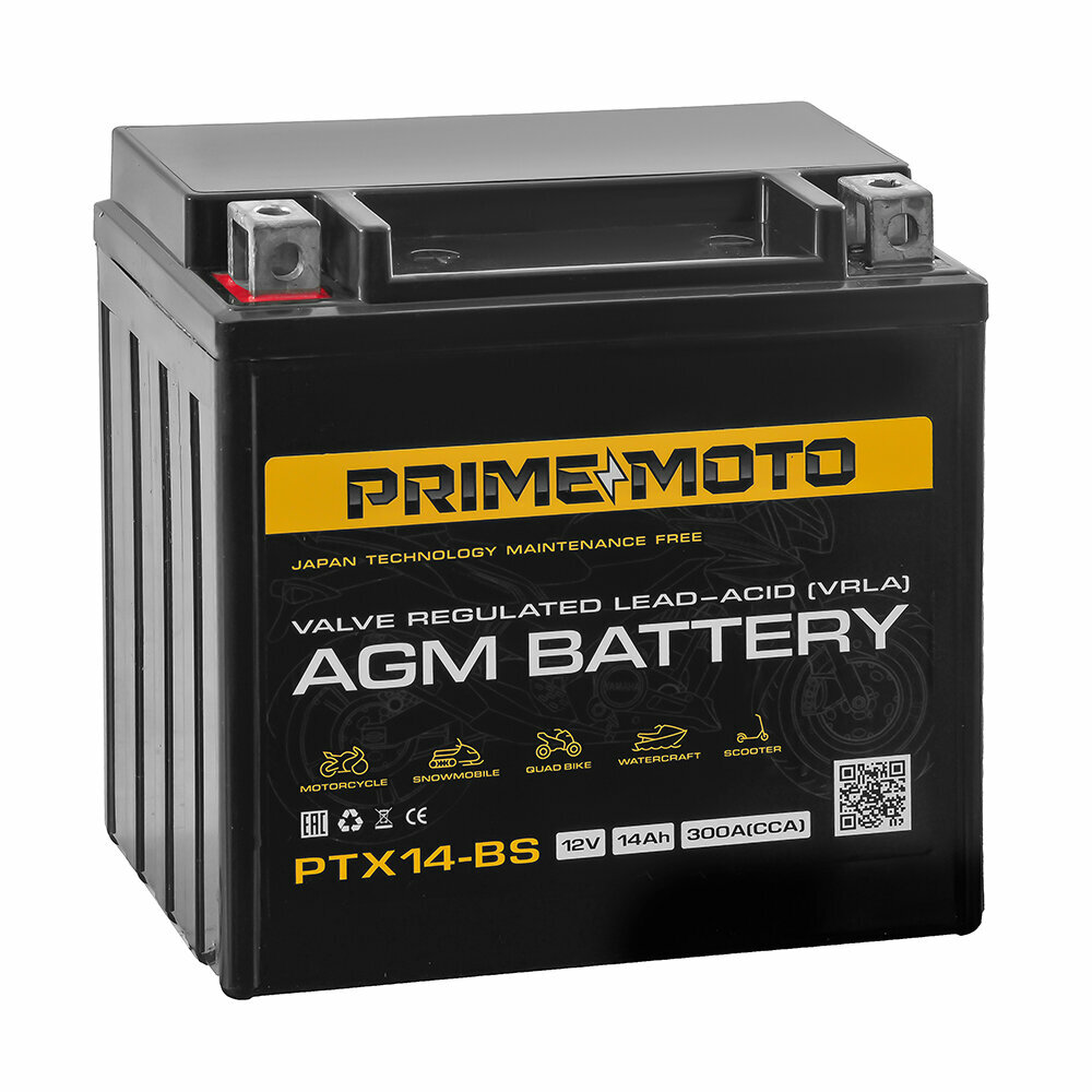 Аккумулятор PRIME MOTO CT 1214 14 Ач 300А П/П PTX14-BS