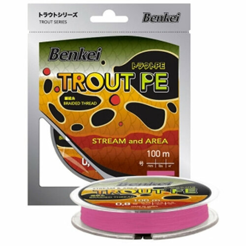 Шнур Benkei TROUT PE 100м Fluo-Pink # 0.4 (0.104мм) 3.1кг