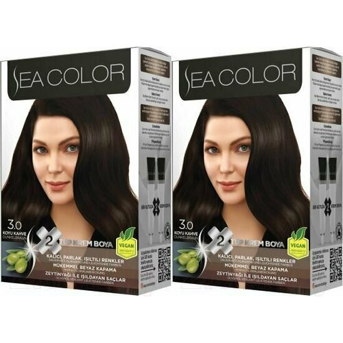 SEA COLOR HAIR DYE KIT Набор для окрашивания волос 3.0 Темный каштан, 2 шт.