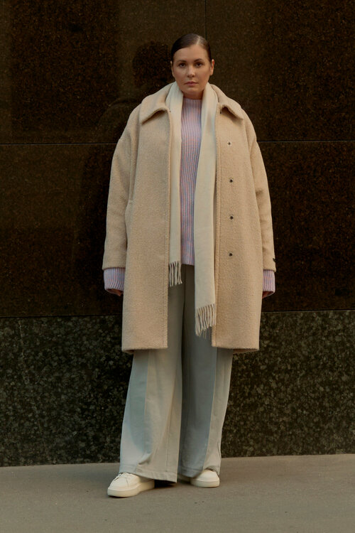 Пальто  Modress зимнее, силуэт прямой, удлиненное, размер 58, бежевый