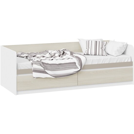 фото Кровать трия Сканди СМ-386.12.002 с накладкой Дуб Гарден/Белая/Глиняный серый