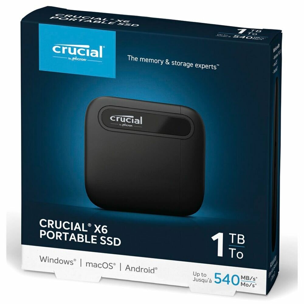 Внешний SSD-накопитель 1Tb Crucial X6 CT1000X6SSD9 (SSD) USB 32 Type C черный