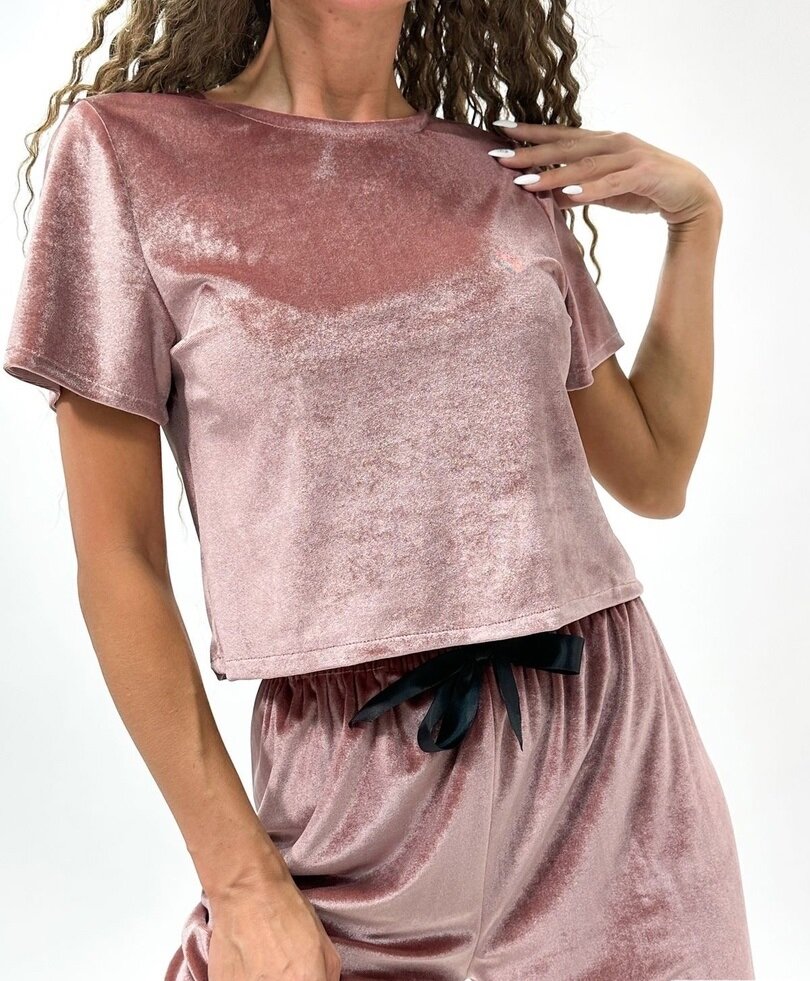 Пижама , брюки, топ, короткий рукав, размер 46/48, красный, розовый - фотография № 4