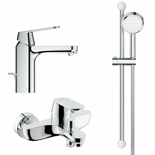 Комплект смесителей для ванны Grohe Eurosmart Cosmopolitan с донным клапаном, без полочки комплект смесителей для ванной nb0003 2 grohe euroeco хром