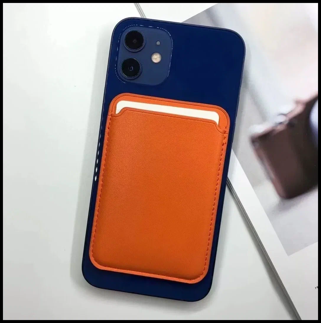 Кожаный чехол-бумажник для карт и визиток / Оранжевый / Картхолдер MagSafe Leather Wallet для Apple iPhone
