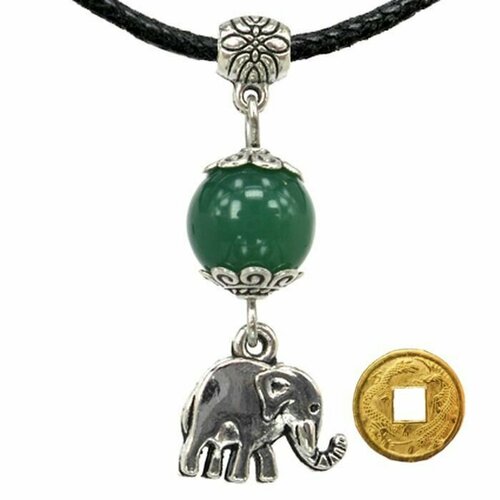 Амулет Мудрость, сила, защита (слон) с натуральным камнем нефрит + монета 