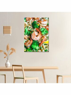 Картина на холсте с подрамником Паста с креветками и овощами 30х40