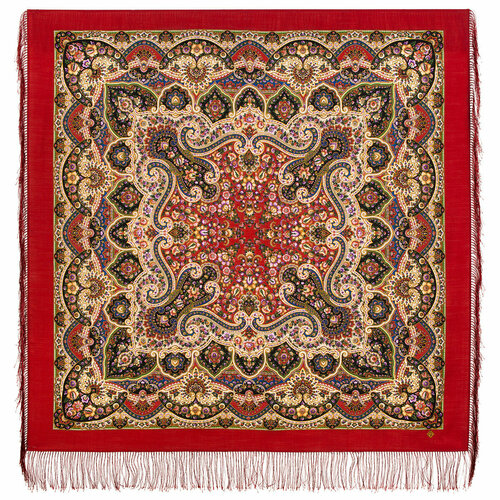 фото Платок павловопосадская платочная мануфактура,125х125 см, черный, красный