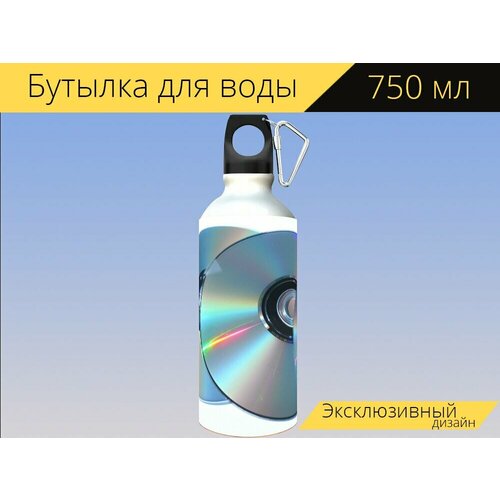 фото Бутылка фляга для воды "dvd, компакт диск, диски" 750 мл. с карабином и принтом lotsprints