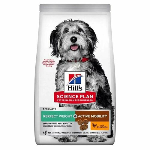 Hills корм сухой для взврослых собак средних пород Perfect Weight + Mobility, курица 2,5кг