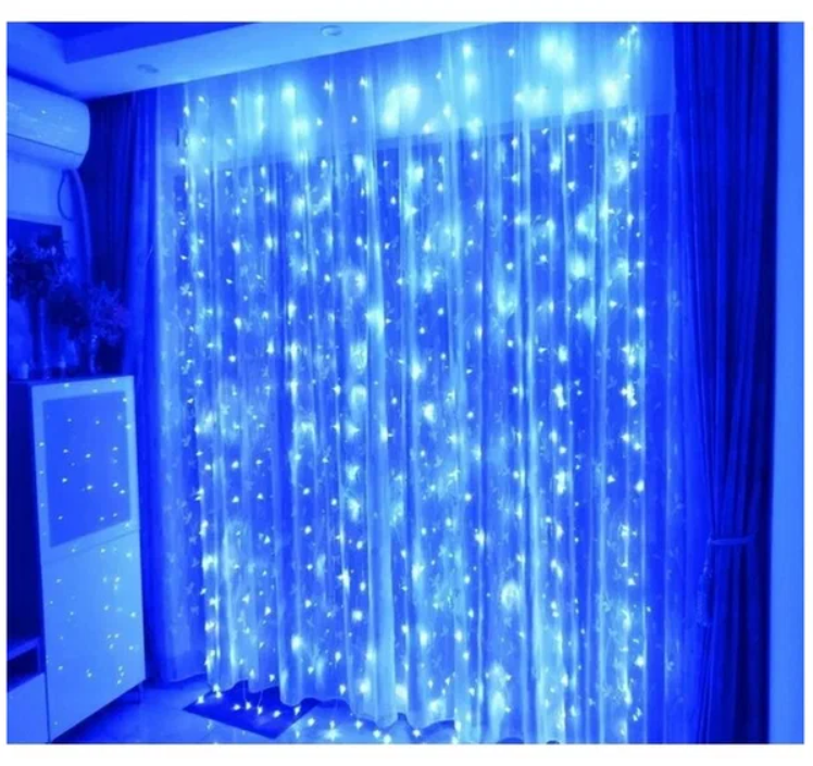 Гирлянда-занавес, 3x2 метра, светодиоды, синий цвет