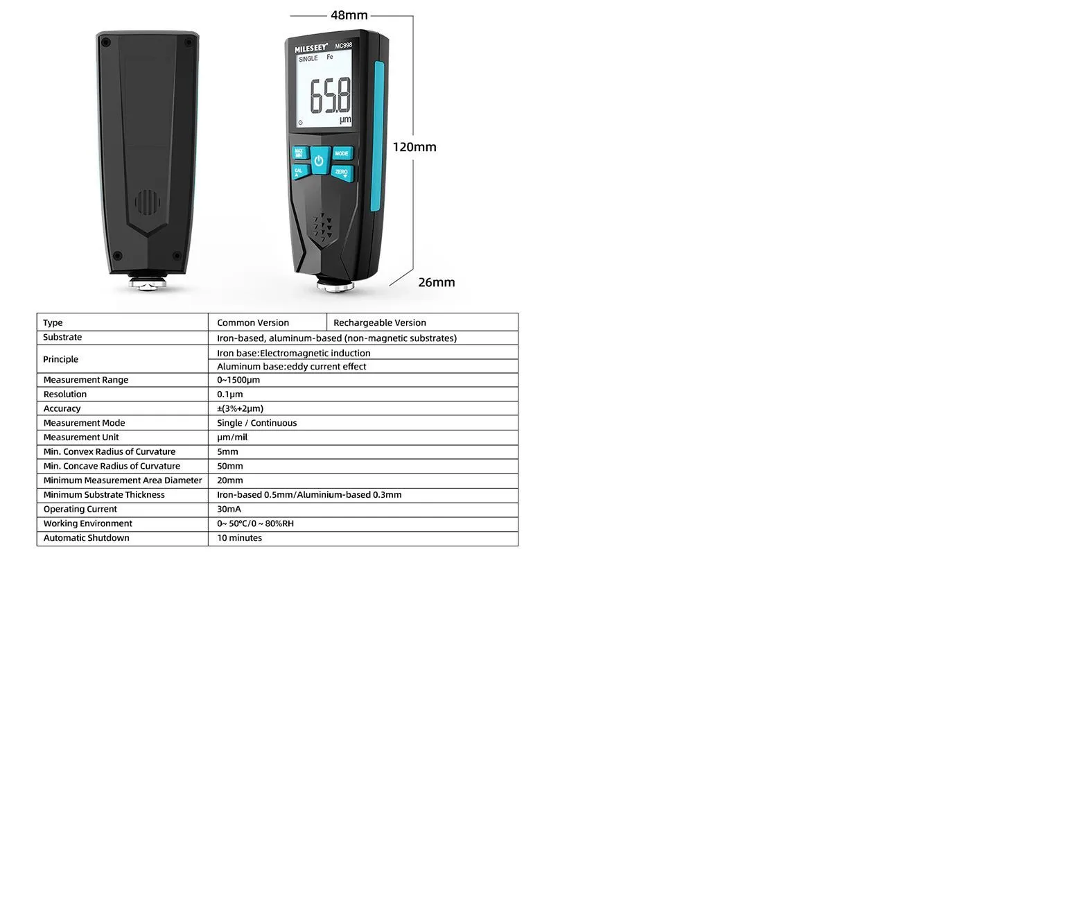 Толщиномер Mileseey MC998 Fe/NFe с поверочными пластинами