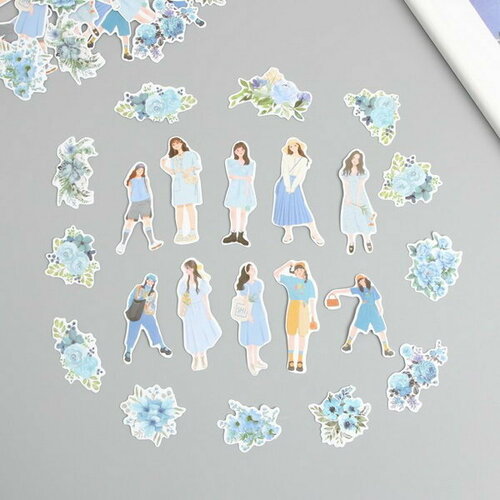 Наклейки для творчества Девушки и цветы. Голубое настроение 4х8 см н-р 40 шт 0.5х12х8 см