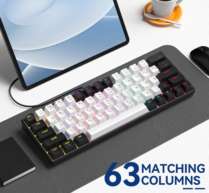 Игровая механическая клавиатура Wolf T60 с RGB-подсветкой/ Type-c подключение/ Русская раскладка