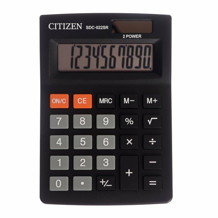 Калькулятор настольный Citizen "SDC-022SR" 10-разрядный 88 х 127 х 23 мм двойное питание черный (комплект из 2 шт)