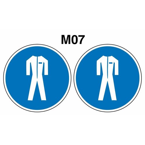 Световозвращающий, плоский, круглый, синий предписывающий знак M07 Работать в защитной одежде (самоклеящаяся ПВХ плёнка, 200*200*0,1 мм, 2 шт, ГОСТ 12.4.026-2015)