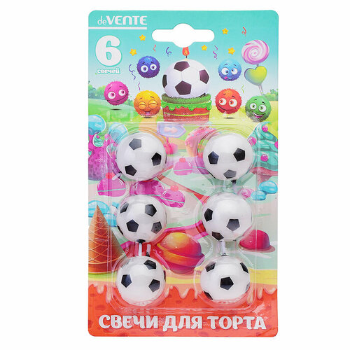 Набор свечей для торта Football 6 свечек-футбольных мячей размер 25x25x2 в картонном 299₽