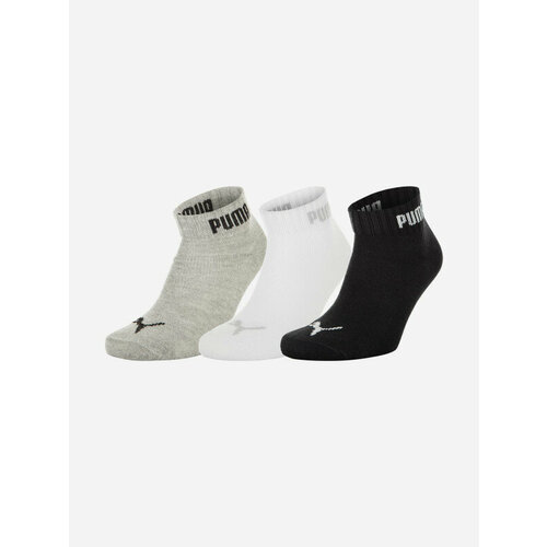 Носки PUMA, 3 пары, размер 35-38, черный, белый, серый