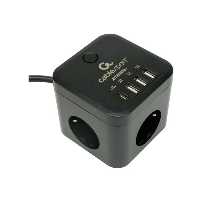 Сетевой фильтр Cablexpert Cube CUBE-3-CU3-B-1.5, 3р, 10А, 1xType-C PD, 3xUSB,1.5м, ур. защ.4+ 1030904