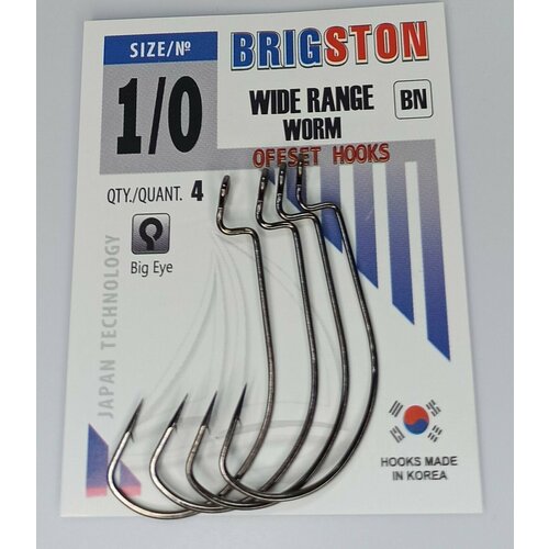 фото Крючки офсетные brigston wide range worm №1/0 / офсетники для силиконовых приманок / большое ушко