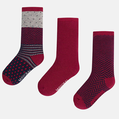 фото Носки mayoral 3 пары, размер 22-24 (2 года), бордовый