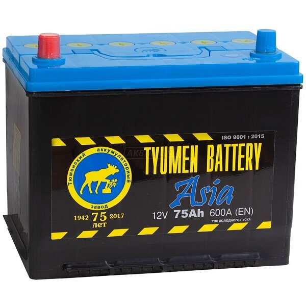 Аккумулятор автомобильный TYUMEN BATTERY Asia 6СТ-75 пп. (80D26R) 261x173x225