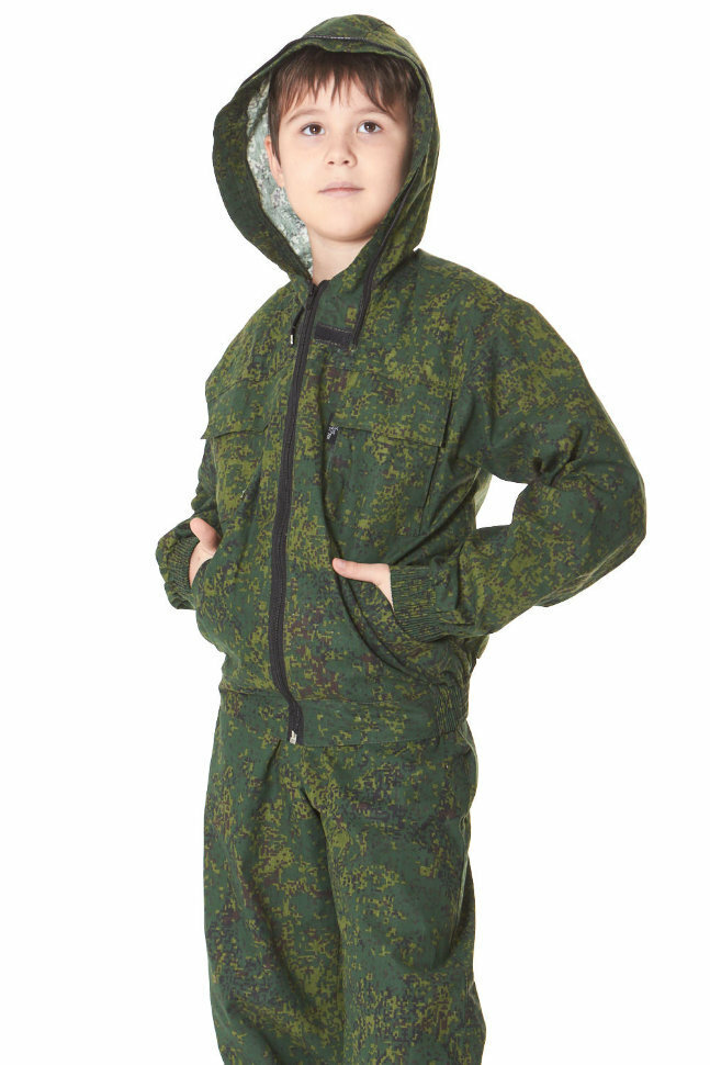 Маскхалат детский камуфляжный костюм цифра зеленая с противоэнцефалитной сеткой Р19 - СТА-маскдет-сс19 36-38/152-158