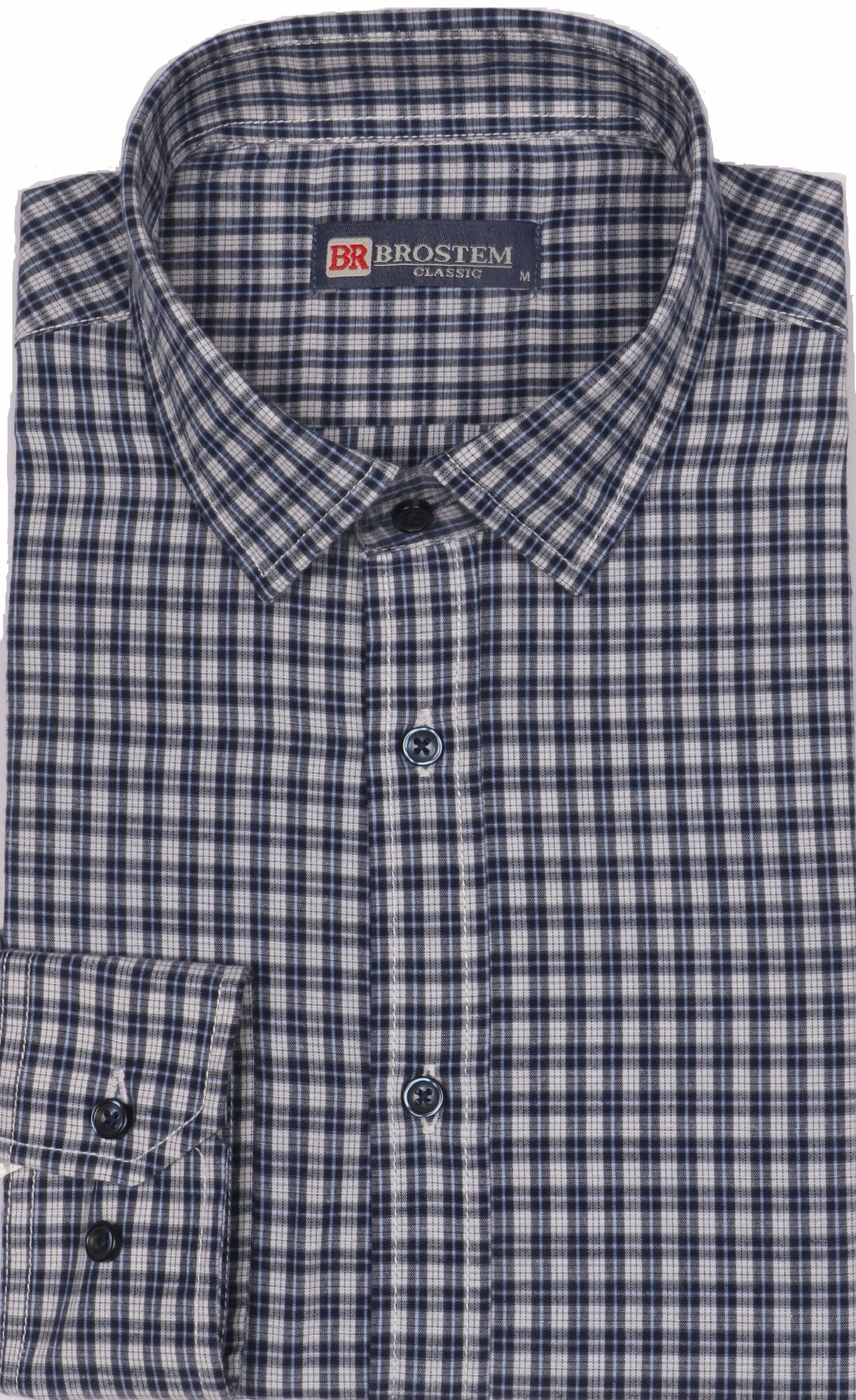 Рубашка Мужская рубашка в клетку с длинным рукавом, 100% Хлопок, полуприталенный крой, один карман