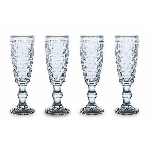 Набор бокалов для шампанского Dubai, голубой, 0,15 л, 4 шт (WD Lifestyle)