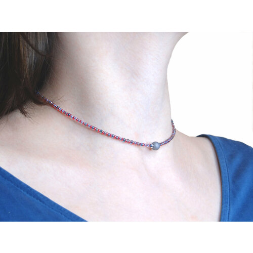 Чокер K&A, гематит, бисер, агат, длина 35.5 см, красный, серый