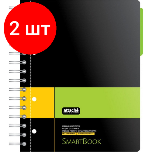 Комплект 2 штук, Бизнес-тетрадь SMARTBOOK А5 120л. линейка, спир, микроп, разд, карм, жел-зел