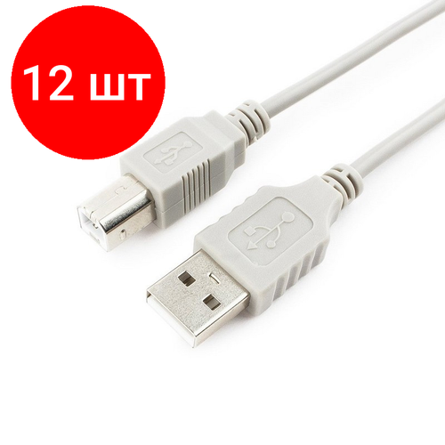 Комплект 12 штук, Кабель USB A 2.0 - USB B, М/М, 1.8 м, Gembird, сер, CC-USB2-AMBM-6 кабель gembird usb a usb b cc usb2 ambm 10 3 м серый