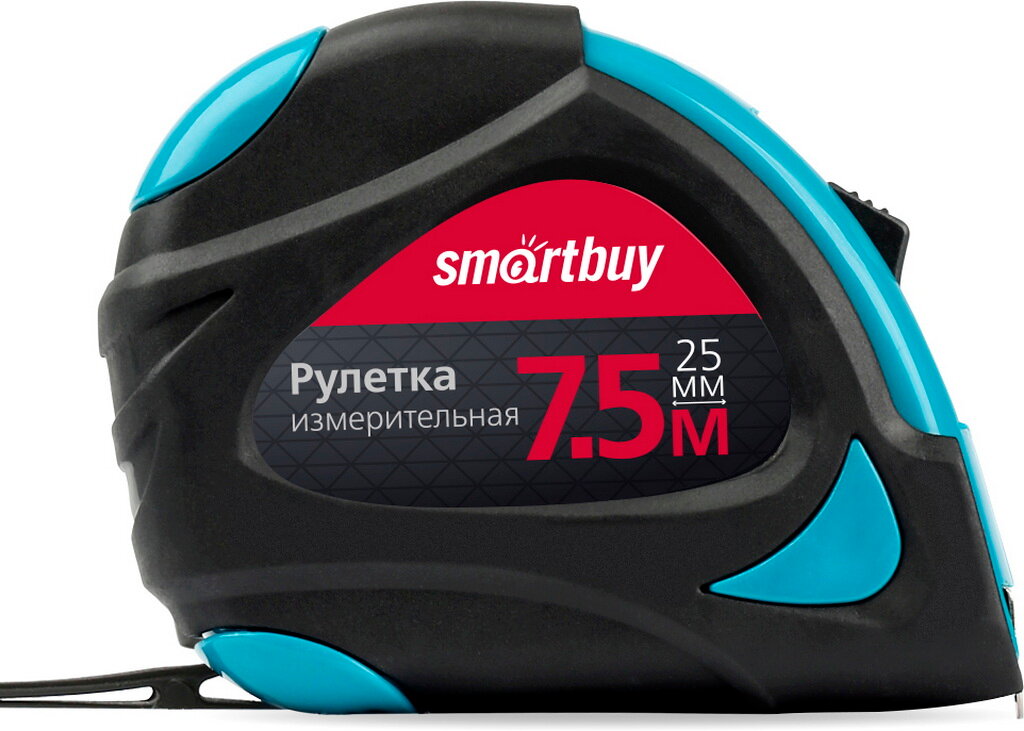 Рулетка измерительная, 7.5мх25мм, прорезиненный корпус, 2 фиксатора, усиленный зацеп, SmartbuyTools