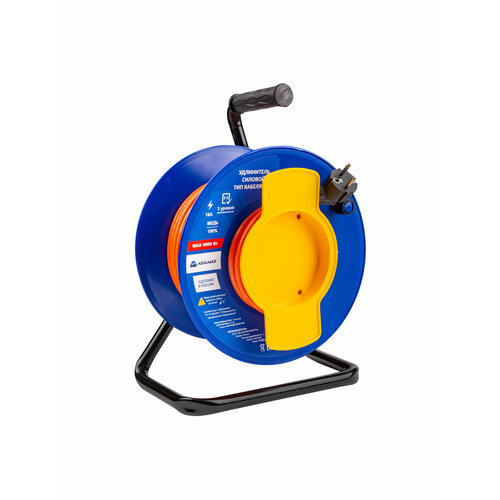 Уличный удлинитель силовой 30 метров кабель ПВС 3х25 с заземлением 1 розетка 16А 4000Вт на стальной раме и на катушке для строительных электроинструментов 5736₽