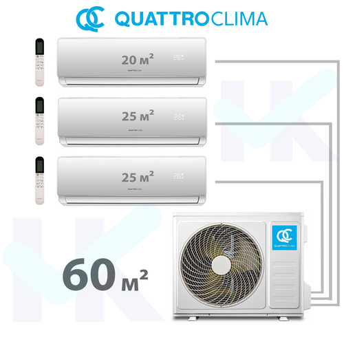 QuattroClima серии FREDDO на 3 комнаты (20 м2 + 25 м2 + 25 м2) с наружным блоком 60 м2 , Переменная работа