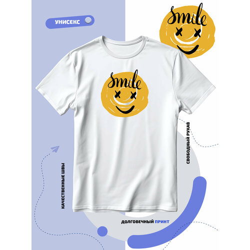фото Футболка смайлик на желтом фоне smile-улбыка, размер xxl, белый smail-p