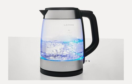 Изображение товара Чайник LERAN EKG-1776, 2200W, металл/стекло, 1,7л, LED-подсветка, блокировка включения без воды