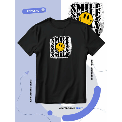 фото Футболка желтый смайлик с доброй улыбкой smaile, размер xxs, черный smail-p