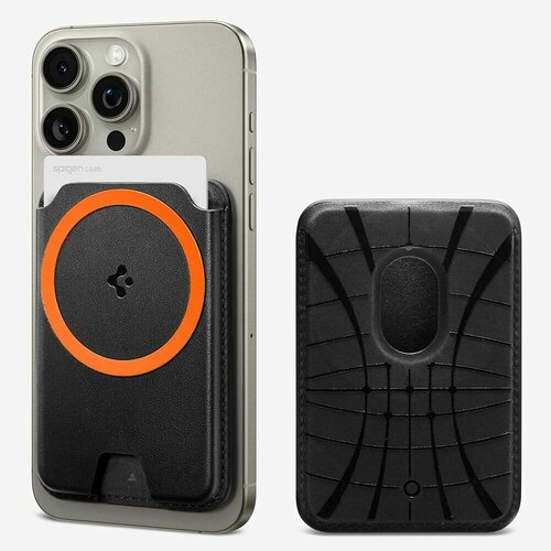 фото Картхолдер для смартфона двусторонний spigen valentinus magfit+ для 3х карт, черный