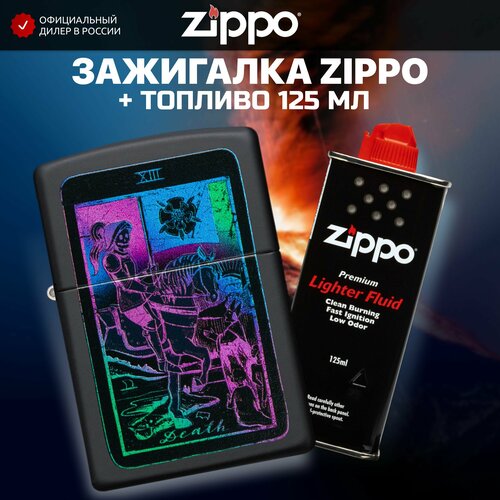 Зажигалка бензиновая ZIPPO 49698 Black Light Tarot Card + Бензин для зажигалки топливо 125 мл зажигалка бензиновая zippo 49699 black light eye бензин для зажигалки топливо 125 мл