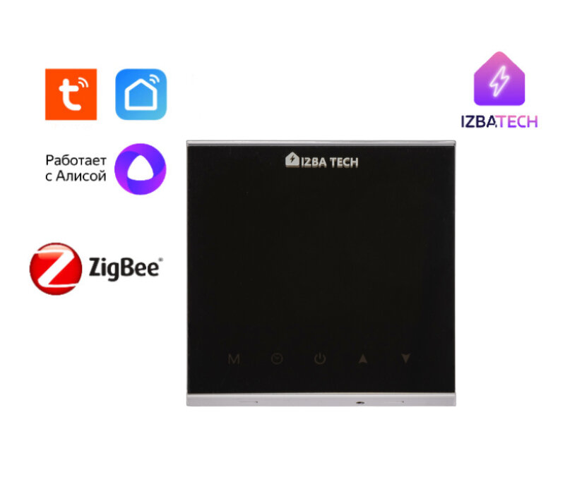 фото Новейший Умный терморегулятор для тёплых полов Zigbee для Алисы зеркальный термостат с белой рамкой сенсорный с ЖК экраном на 16А