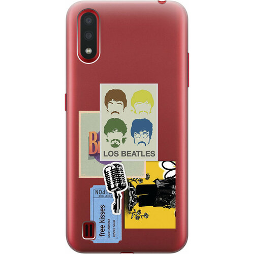 Силиконовый чехол на Samsung Galaxy A01, Самсунг А01 с 3D принтом Beatles Stickers прозрачный матовый soft touch силиконовый чехол на samsung galaxy a01 самсунг а01 с 3d принтом beatles stickers черный