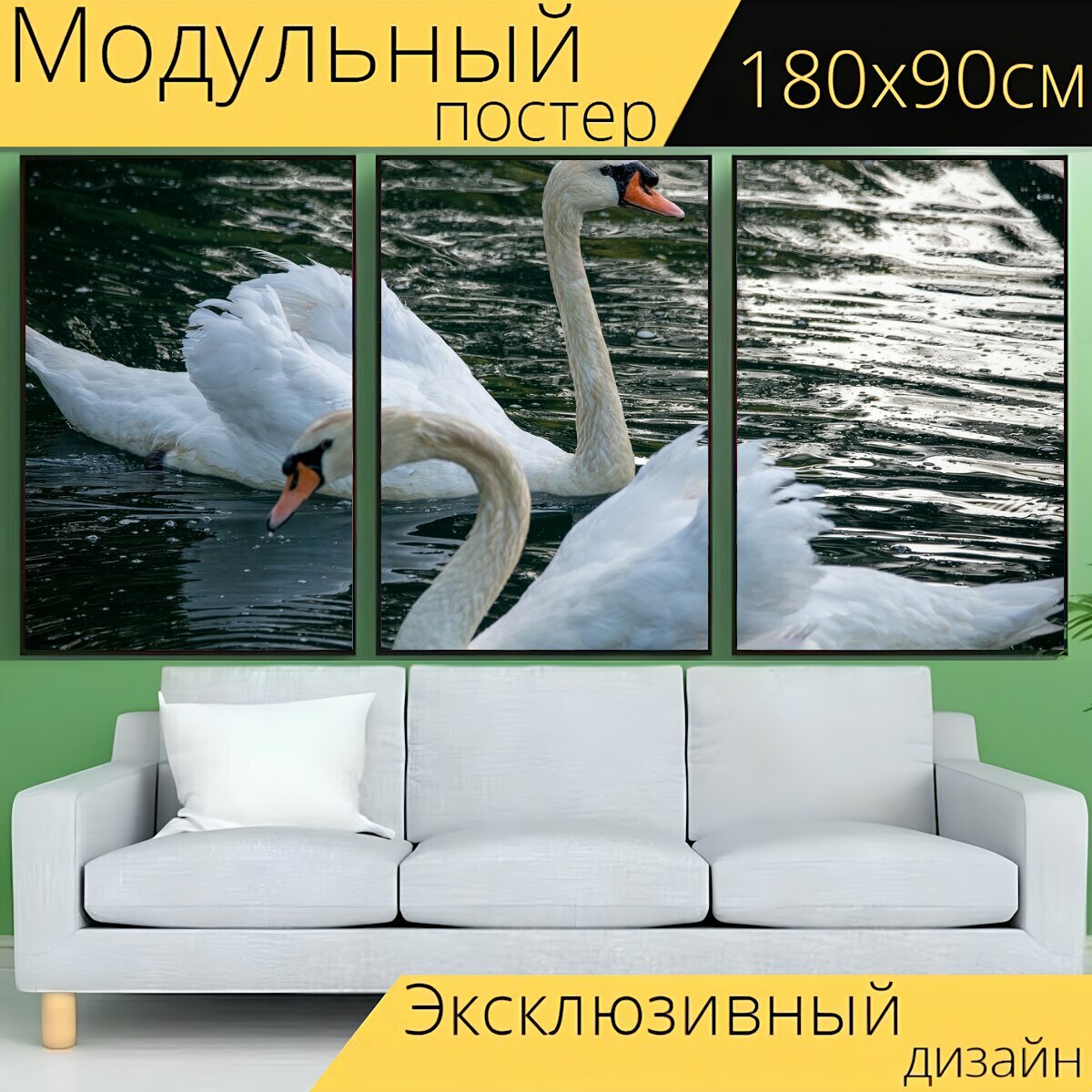 Модульный постер "Лебедь, немой лебедь, лебеди" 180 x 90 см. для интерьера
