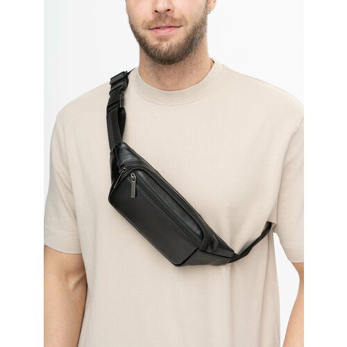 фото Сумка поясная faustini, фактура гладкая, зернистая, черный