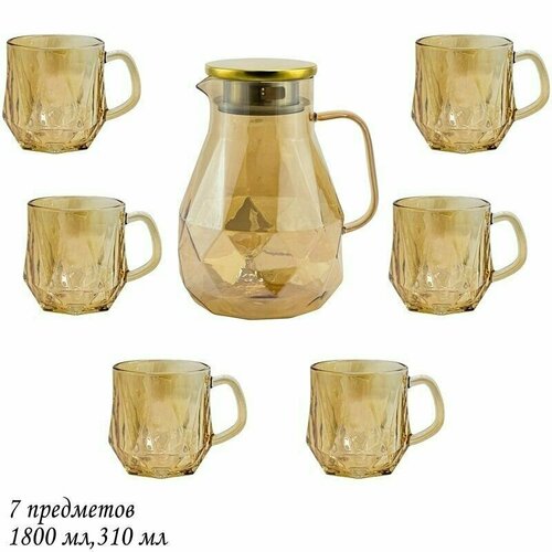 Набор 7 предметов Lenardi Кувшин-заварник 19л кружки 350мл золото 5082₽