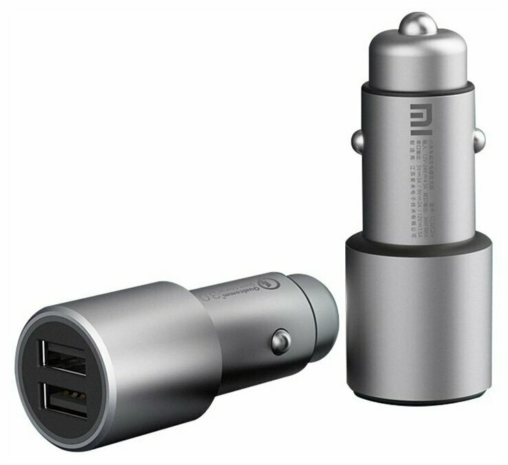 Автомобильная зарядка Xiaomi Mi Car Charger QC 3.0 2USB CC02CZM, серебристый