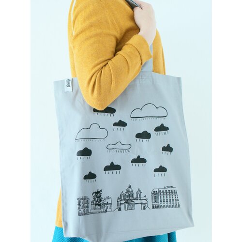 Сумка шоппер простые вещи, фактура гладкая, серый