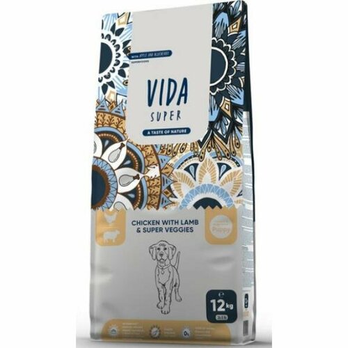 Vida Super Корм Vida Super для щенков средних и крупных пород с курицей, ягненком и овощами, 12кг